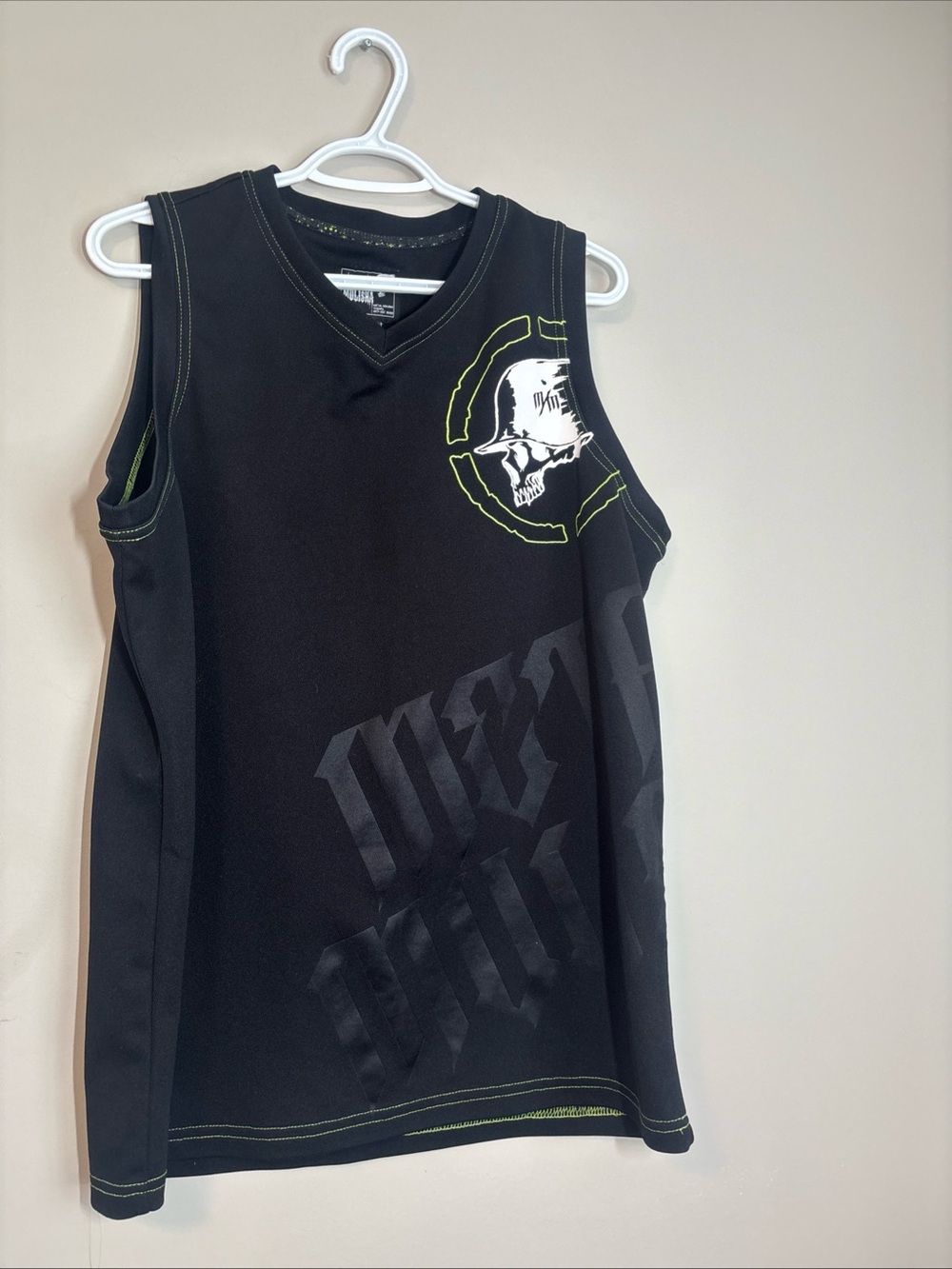 Metal Mulisha Black Tank Top with Neon Green Skull Accent